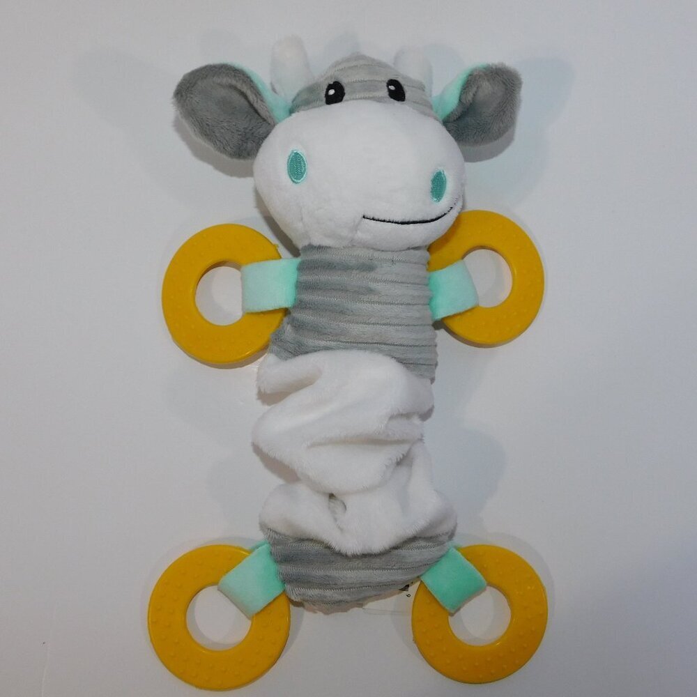 Gray White Plush stretchy  Cow Yellow Ring Teethers Baby Infant Lovey Toy